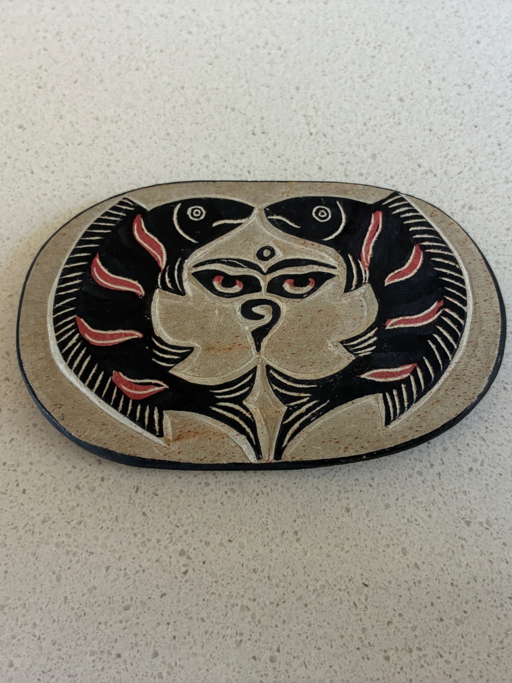 Carved Tibetan Mani Stone with Two Fishes